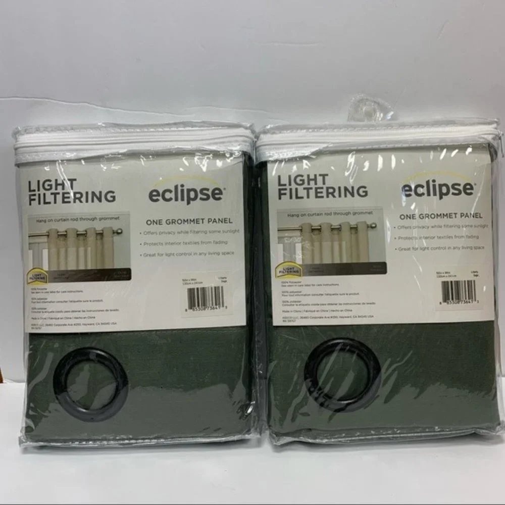 ECLIPSE Liberty Sage Light Filtering Curtain Panels Pair 2 52 in x 95 in NEW NIP